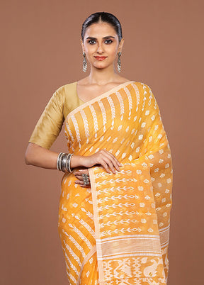 Yellow Jamdani Cotton Saree Without Blouse Piece