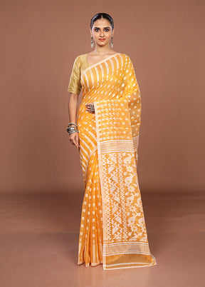 Yellow Jamdani Cotton Saree Without Blouse Piece