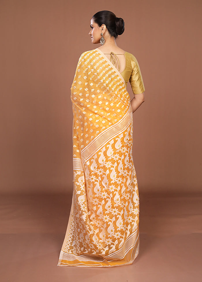 Yellow Jamdani Cotton Saree Without Blouse Piece