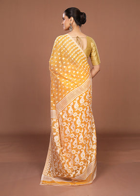 Yellow Jamdani Cotton Saree Without Blouse Piece