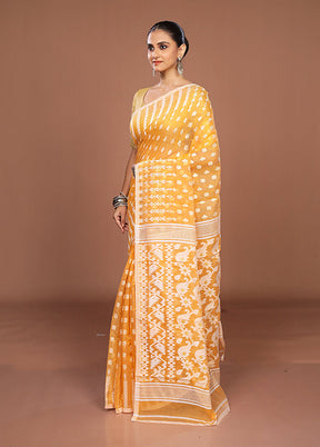 Yellow Jamdani Cotton Saree Without Blouse Piece