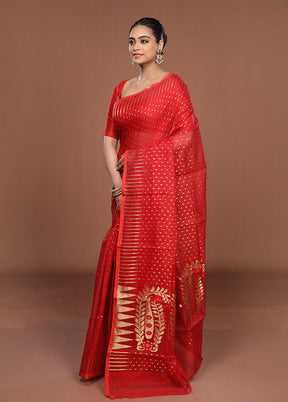 Red Jamdani Cotton Saree Without Blouse Piece