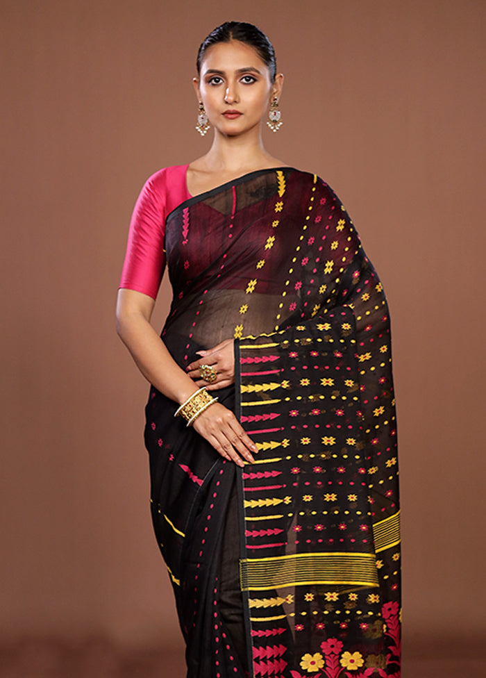 Black Jamdani Cotton Saree Without Blouse Piece