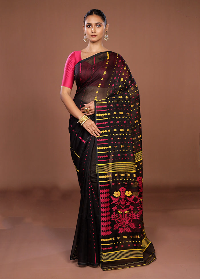 Black Jamdani Cotton Saree Without Blouse Piece