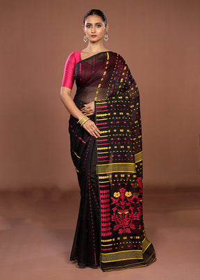 Black Jamdani Cotton Saree Without Blouse Piece