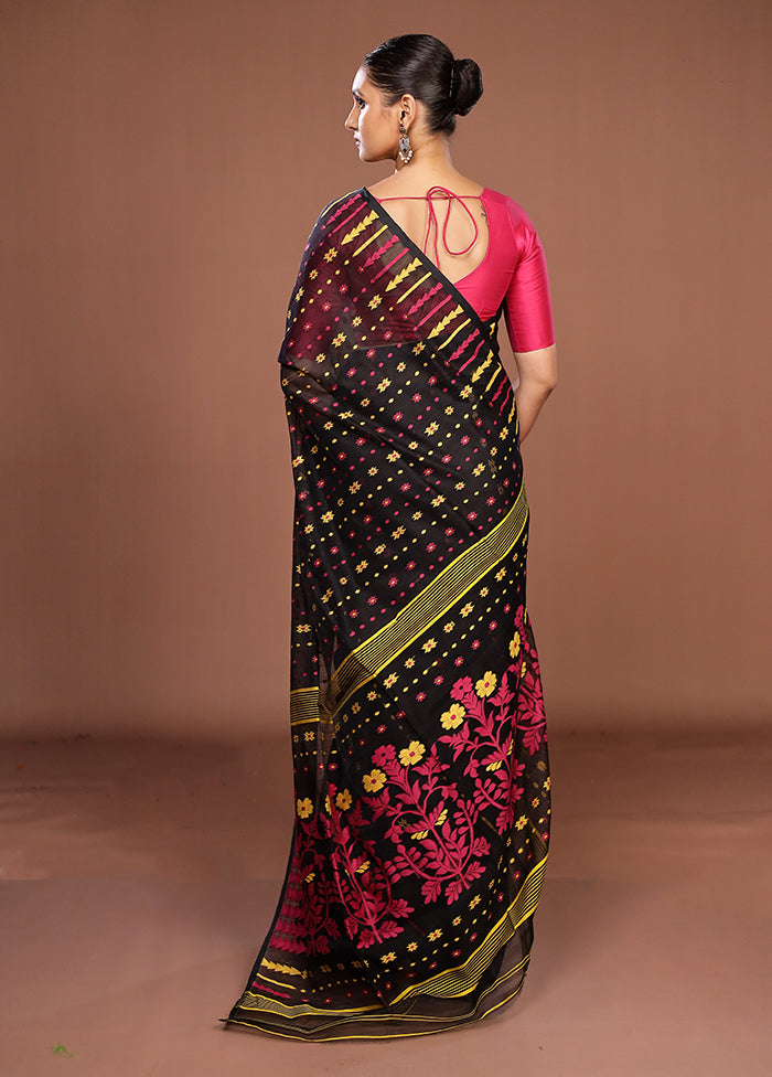 Black Jamdani Cotton Saree Without Blouse Piece