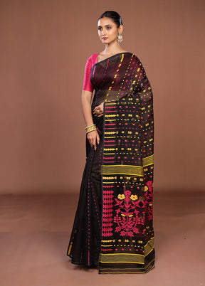 Black Jamdani Cotton Saree Without Blouse Piece
