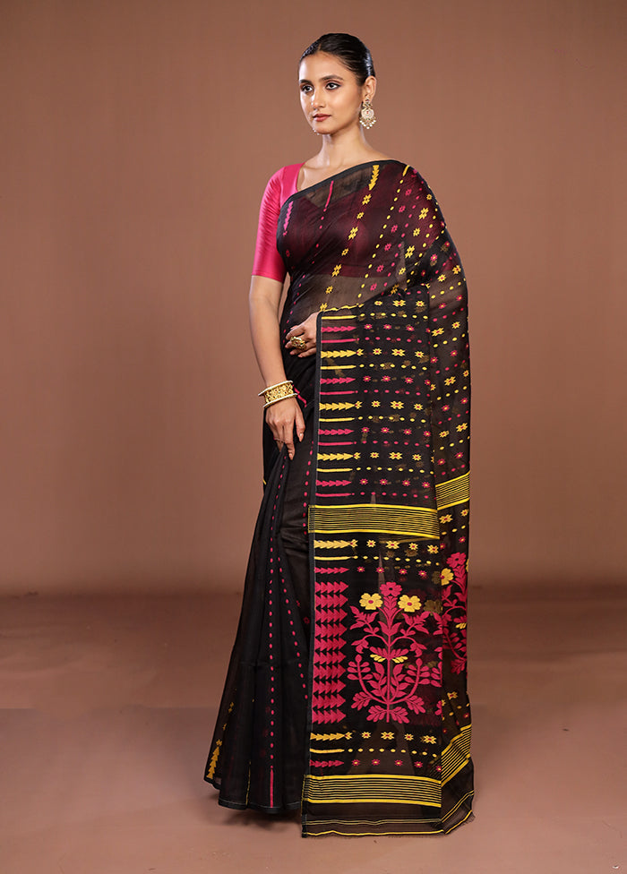 Black Jamdani Cotton Saree Without Blouse Piece
