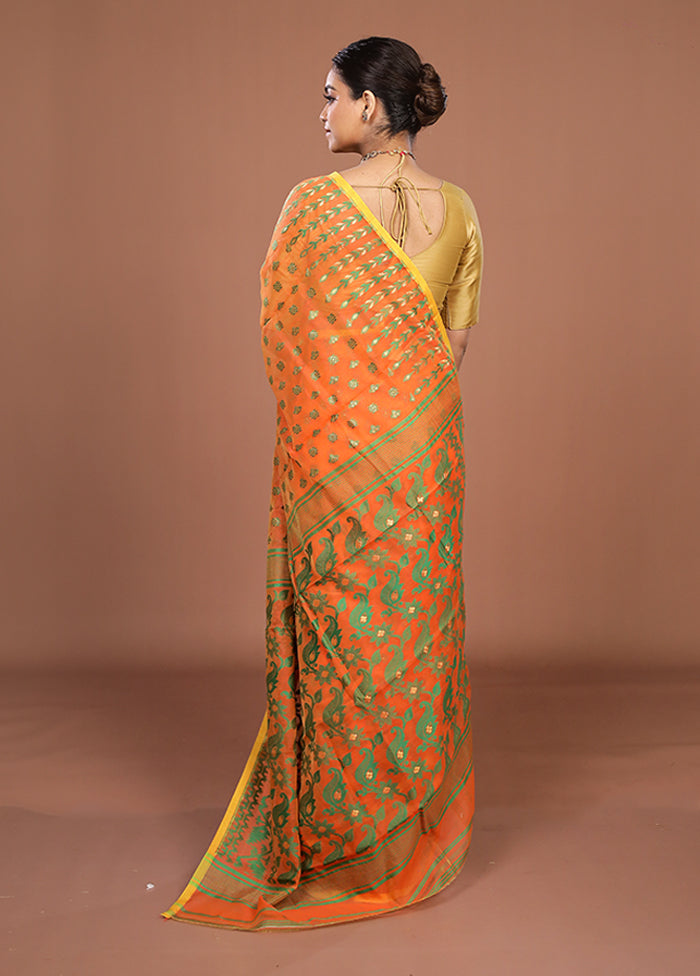 Orange Jamdani Cotton Saree Without Blouse Piece
