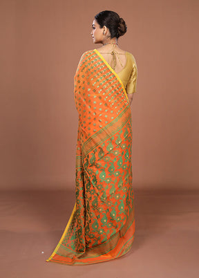 Orange Jamdani Cotton Saree Without Blouse Piece