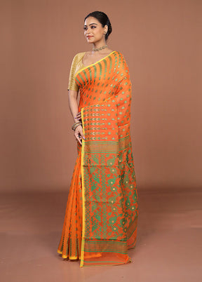 Orange Jamdani Cotton Saree Without Blouse Piece