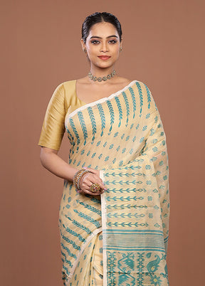 Cream Jamdani Cotton Saree Without Blouse Piece