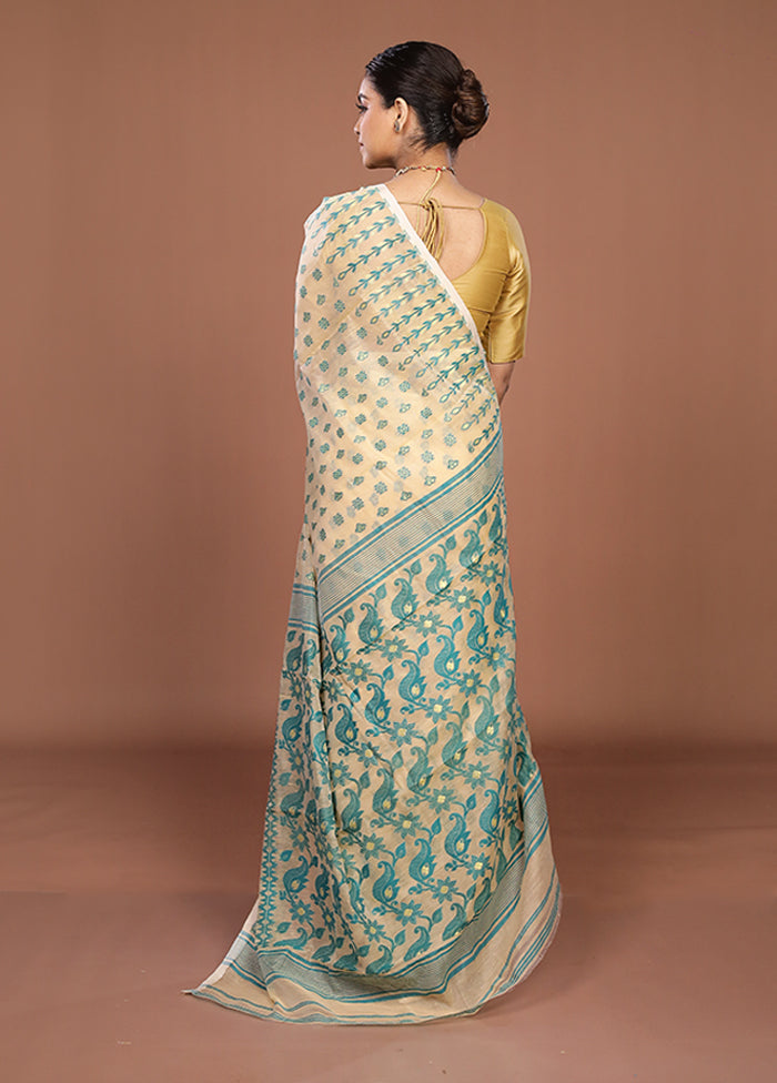 Cream Jamdani Cotton Saree Without Blouse Piece