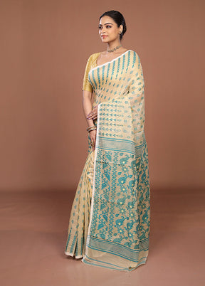 Cream Jamdani Cotton Saree Without Blouse Piece