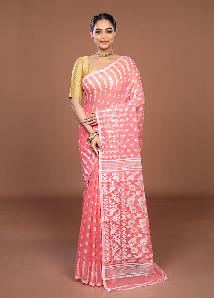 Pink Jamdani Cotton Saree Without Blouse Piece