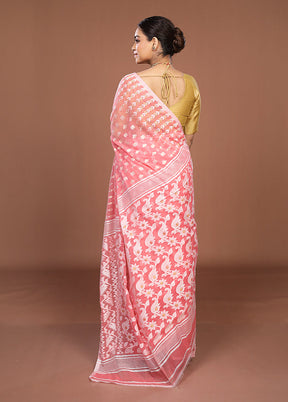 Pink Jamdani Cotton Saree Without Blouse Piece