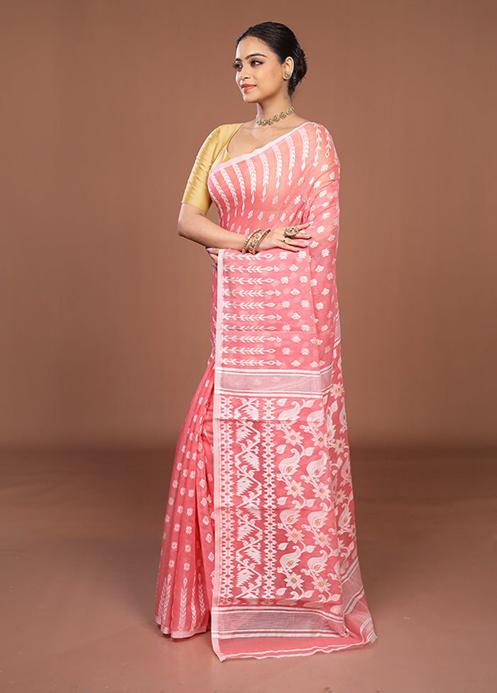 Pink Jamdani Cotton Saree Without Blouse Piece