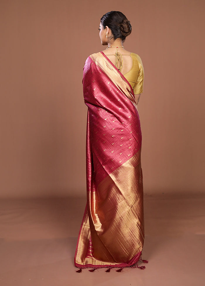Pink Dupion Silk Saree With Blouse Piece