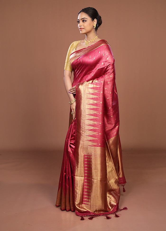 Pink Dupion Silk Saree With Blouse Piece