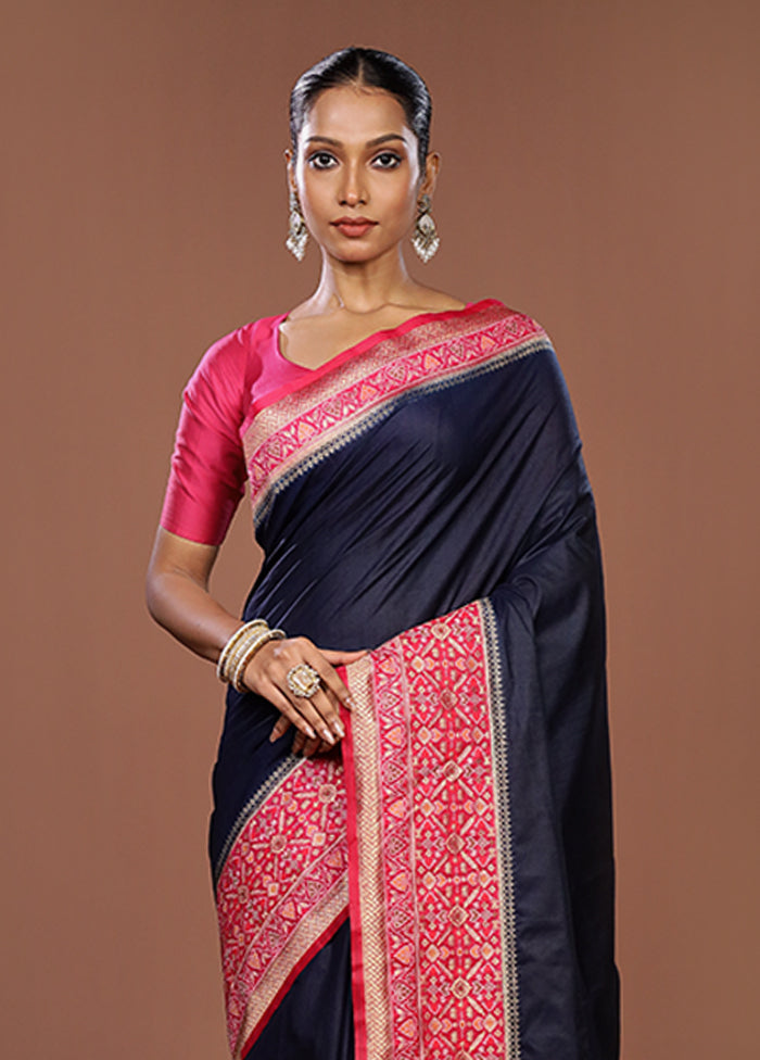 Blue Dupion Silk Saree With Blouse Piece