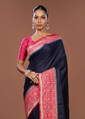 Blue Dupion Silk Saree With Blouse Piece