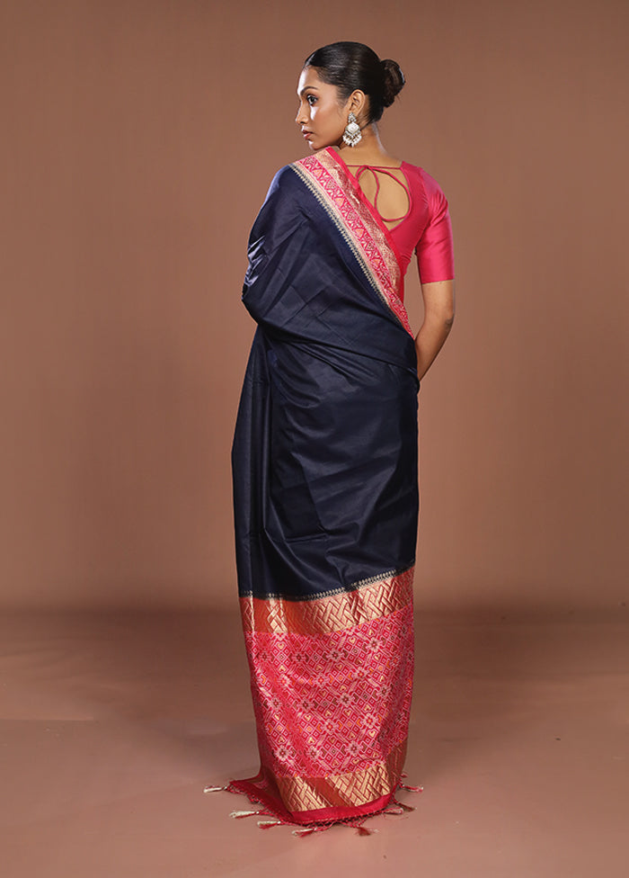 Blue Dupion Silk Saree With Blouse Piece
