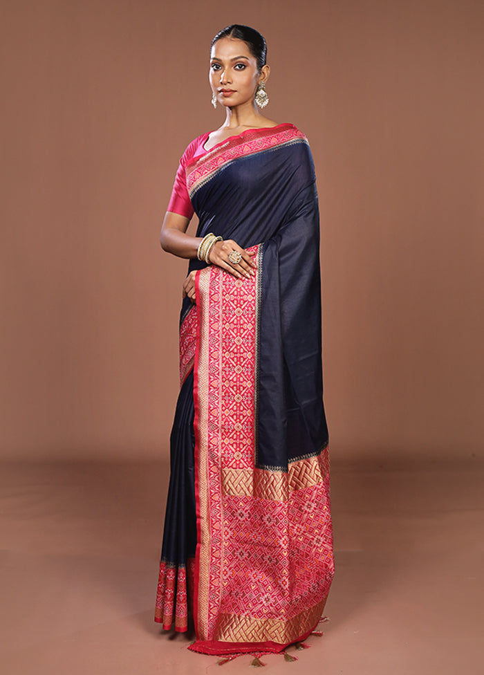 Blue Dupion Silk Saree With Blouse Piece