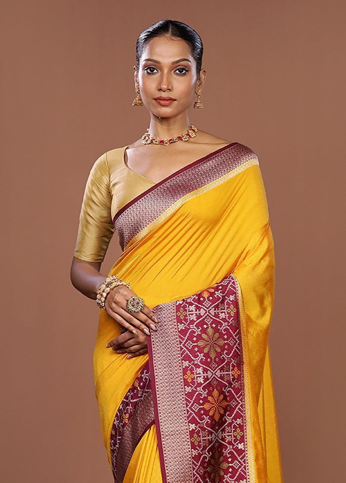 Yellow Dupion Silk Saree With Blouse Piece