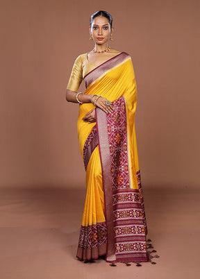 Yellow Dupion Silk Saree With Blouse Piece