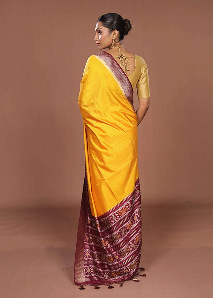 Yellow Dupion Silk Saree With Blouse Piece