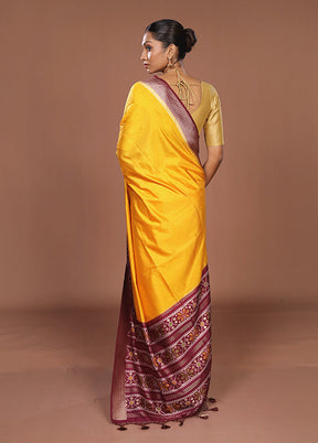 Yellow Dupion Silk Saree With Blouse Piece