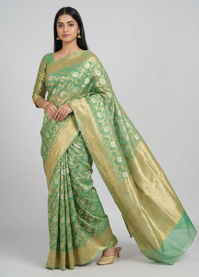 Green Kora Silk Saree With Blouse Piece