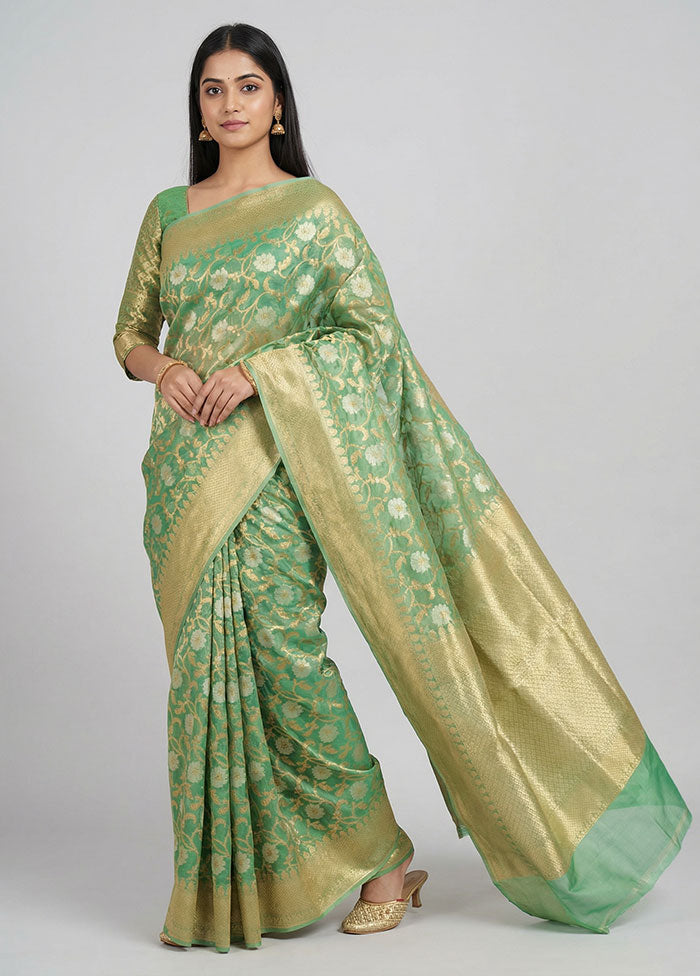 Green Kora Silk Saree With Blouse Piece