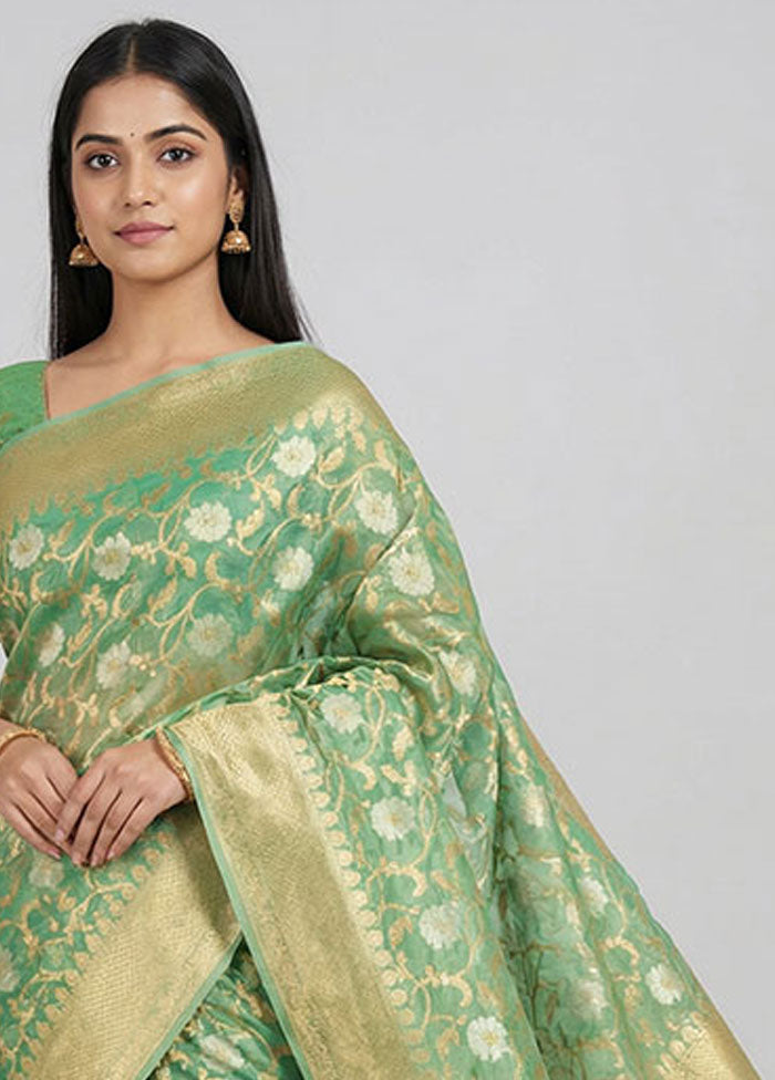Green Kora Silk Saree With Blouse Piece