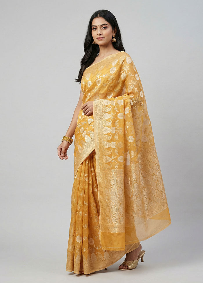 Yellow Kora Silk Saree With Blouse Piece