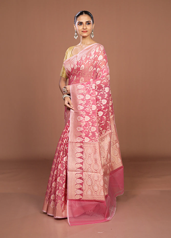 Pink Kora Silk Saree With Blouse Piece