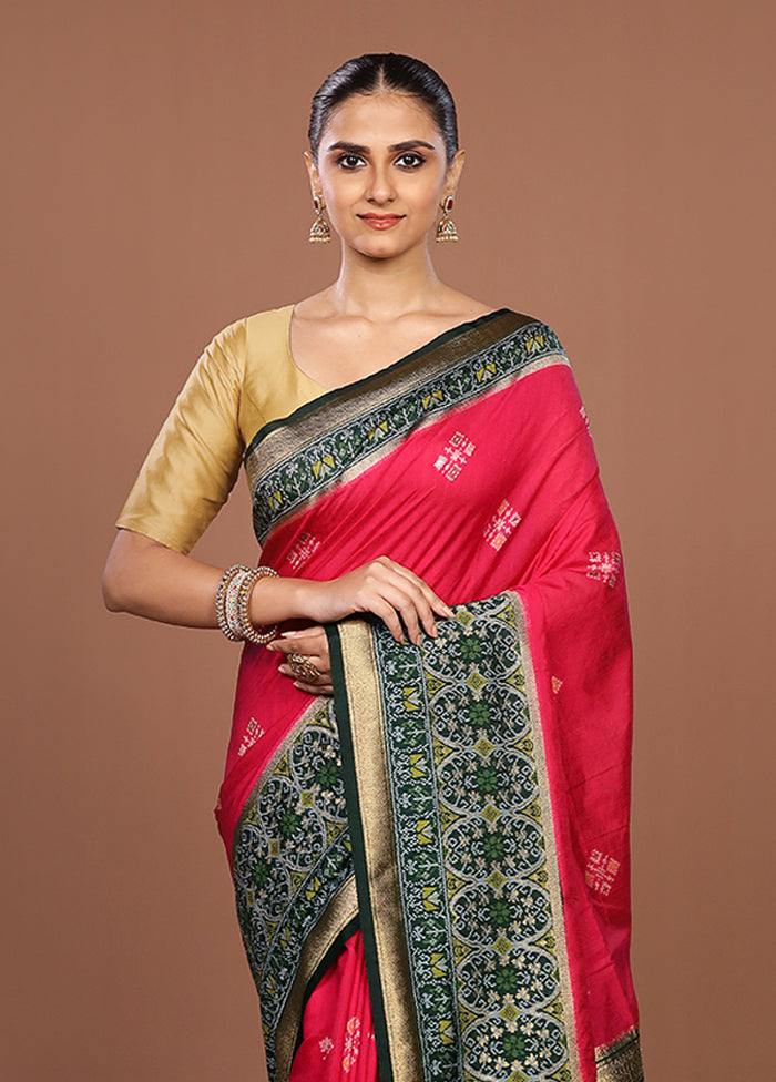 Pink Dupion Silk Saree With Blouse Piece