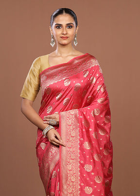 Pink Dupion Silk Saree With Blouse Piece