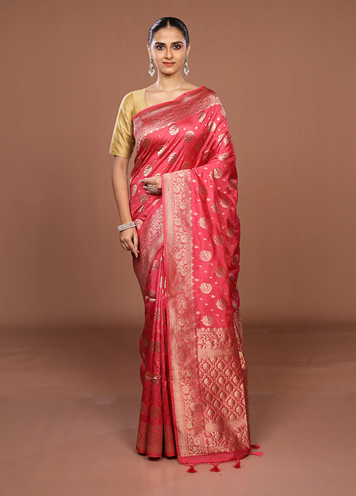 Pink Dupion Silk Saree With Blouse Piece