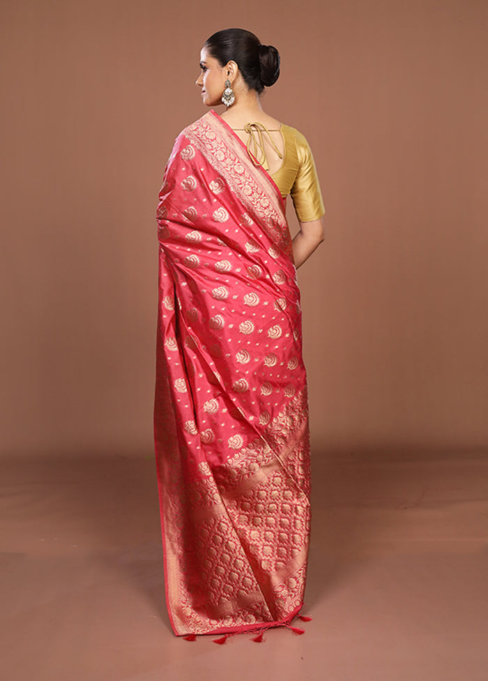 Pink Dupion Silk Saree With Blouse Piece