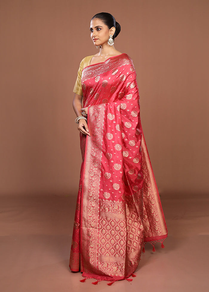 Pink Dupion Silk Saree With Blouse Piece