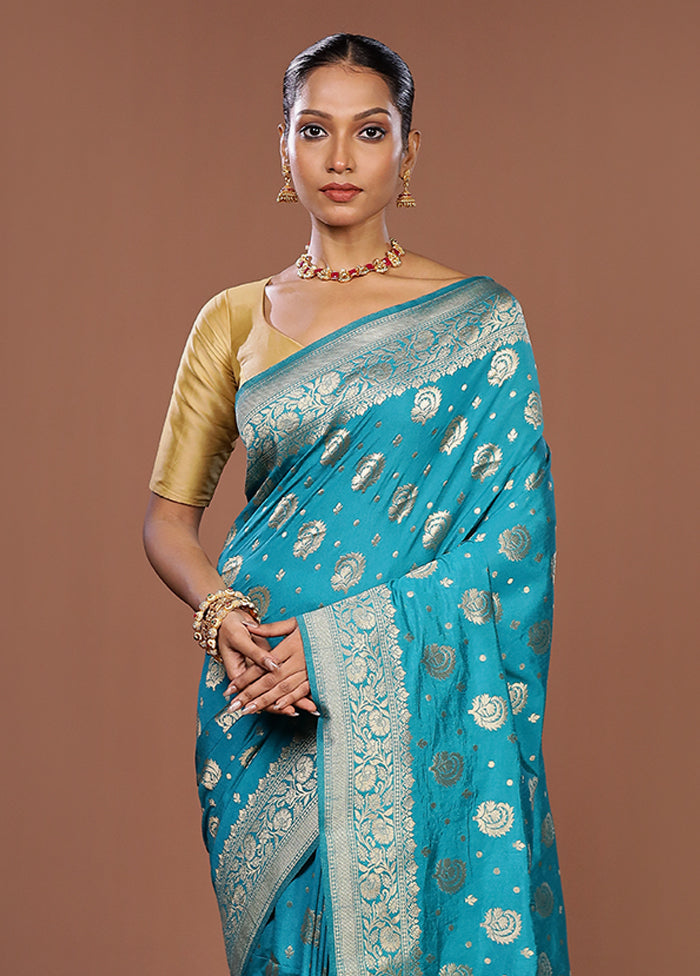 Blue Dupion Silk Saree With Blouse Piece