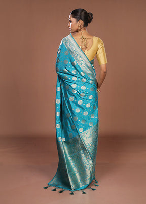 Blue Dupion Silk Saree With Blouse Piece
