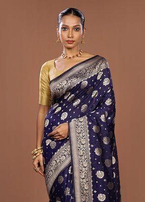 Blue Dupion Silk Saree With Blouse Piece