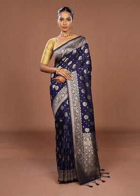 Blue Dupion Silk Saree With Blouse Piece