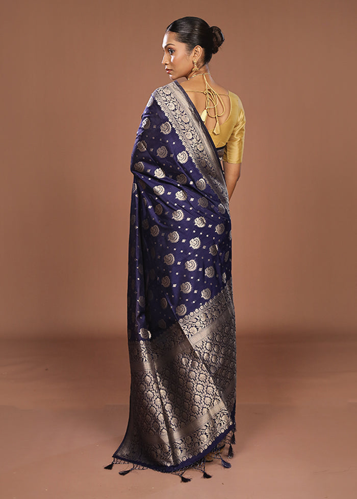 Blue Dupion Silk Saree With Blouse Piece