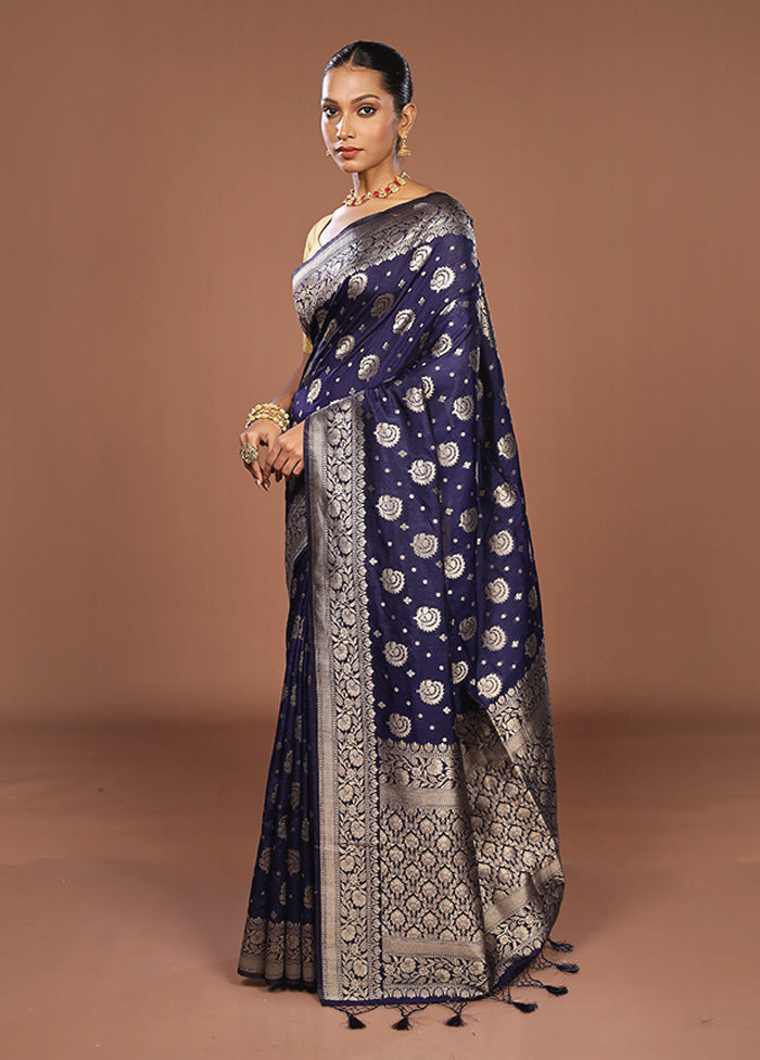 Blue Dupion Silk Saree With Blouse Piece