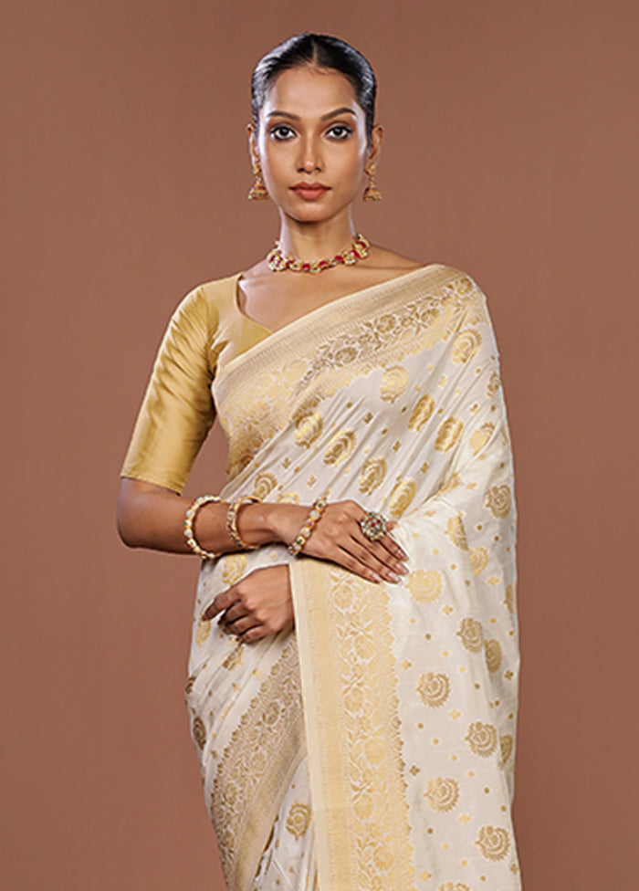 White Dupion Silk Saree With Blouse Piece