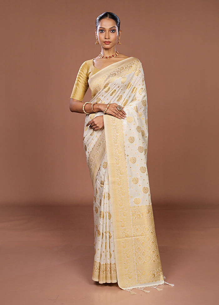 White Dupion Silk Saree With Blouse Piece