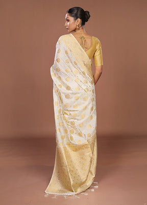 White Dupion Silk Saree With Blouse Piece